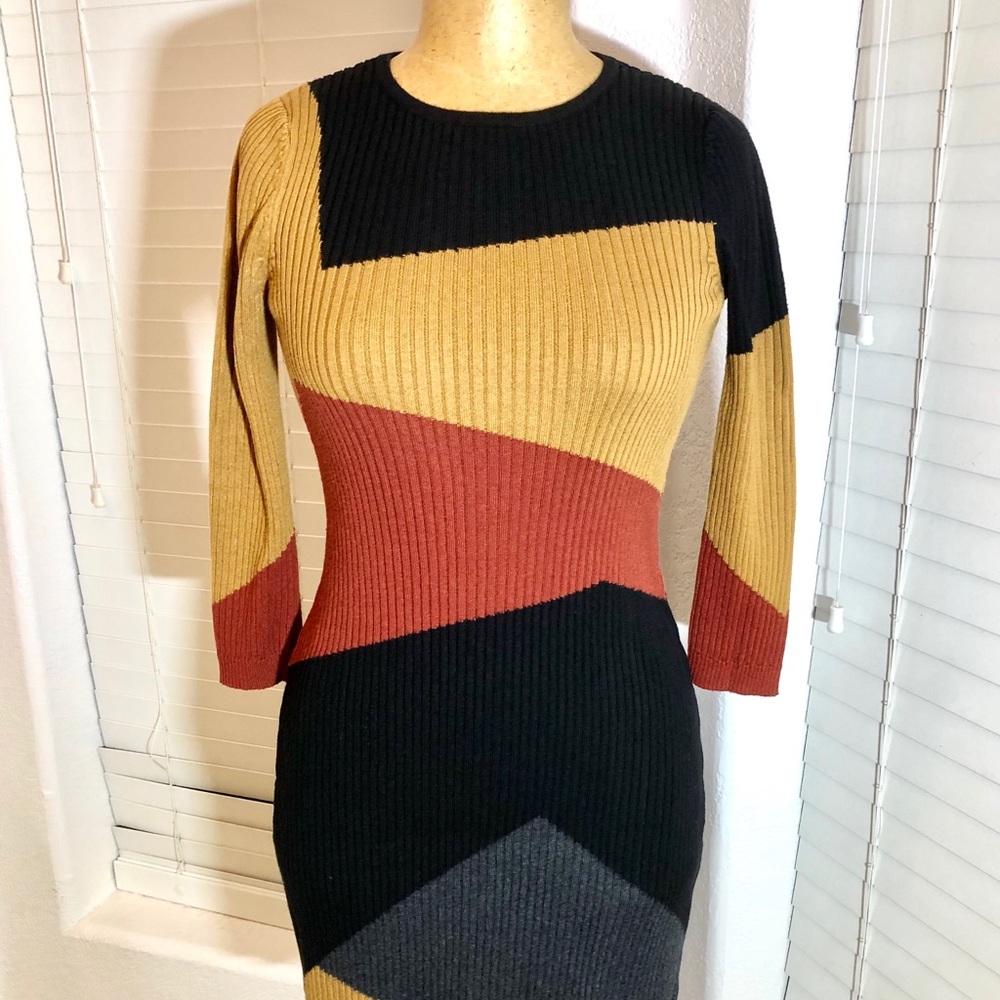 SPENSE STRAIGHT black knitted DRESS S M long slee